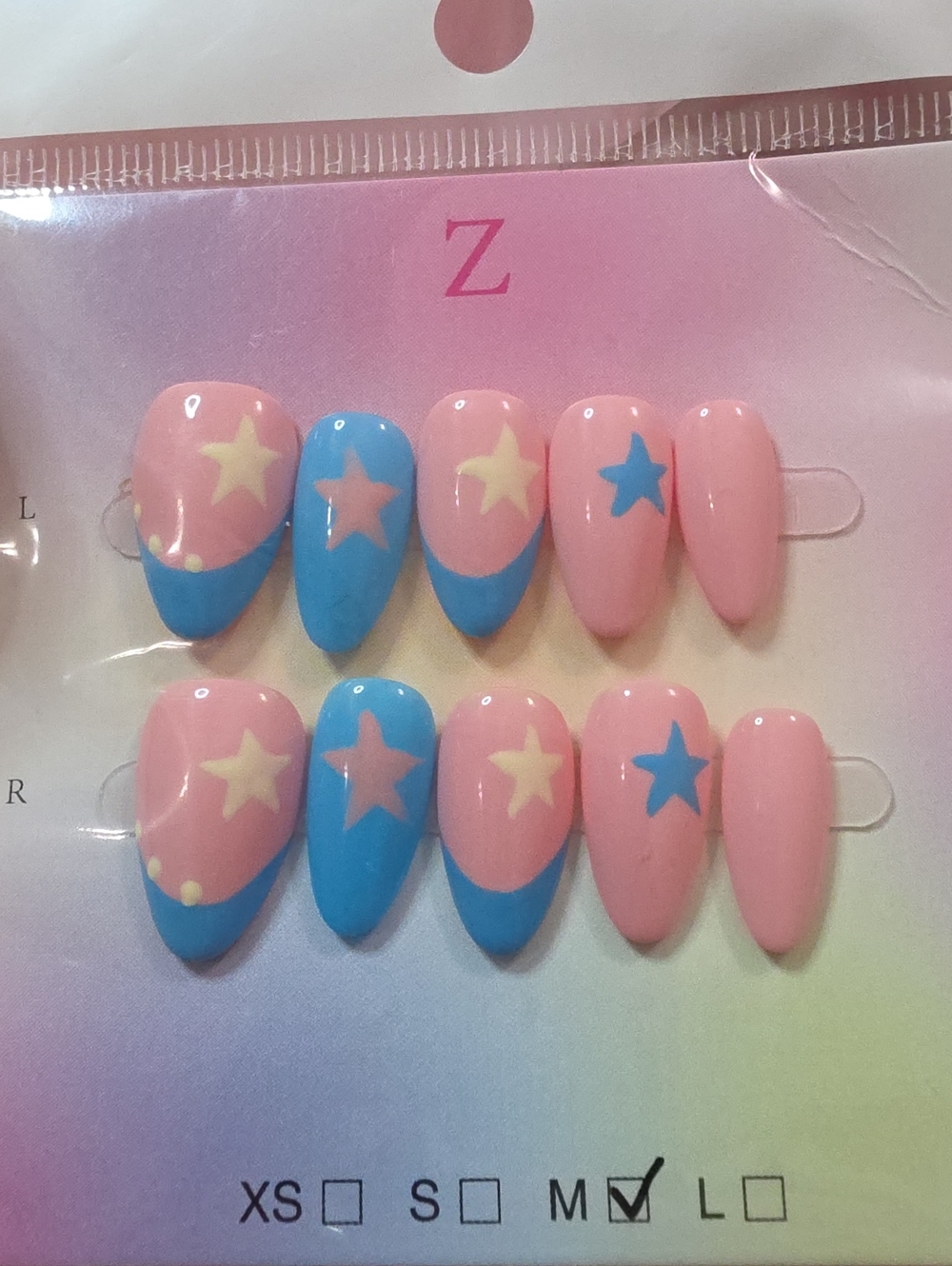 Kids Pink & Blue Star Press-On Nail Set